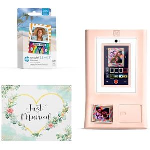 HP Sprocket Fotohokje Instant kleurenfotoprinter (Roze) + Zinkpapier (100 vellen) + Achtergrond voor trouwfoto's (1)
