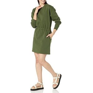 Amazon Essentials Getailleerde sweatshirtjurk voor dames (verkrijgbaar in grote maten), donkerolijfgroen, S
