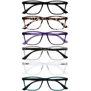 OPULIZE NYX Blauwlichtfilterbril Dames/Heren - niet-verblindend UV400, veerscharnier, tegen vermoeidheid - 6 Stuks - Rechthoekig montuur - Zwart Bruin Paars Grijs Transparant Turkoois