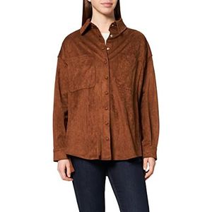 IPEKYOL Dames Below Hips Laser Cut Suede Shirt Jacket Jacket, bruin, 40