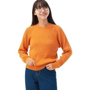 Tommy Hilfiger Dames CO Cable C-NK Sweater WW0WW41142, Trui, Oranje, S, Oranje (Herfst Oranje), S