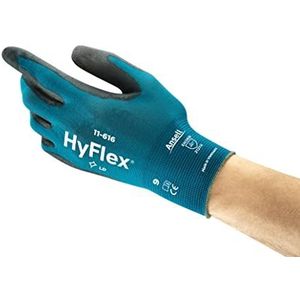 Ansell Hyflex 11-616 Werkhandschoenen Rekbare Nylon, Beschermende Handschoenen Tegen Mechanische, Kluswerkzaamheden, Behandeling, Schilderen, Handschoenen Heren Dames, Blauw Zwart, Maat 2Xl (12 Paar)