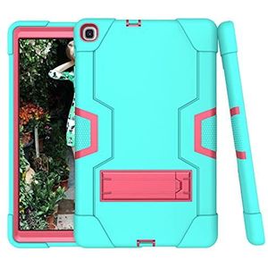 Samsung Tab A 10.1 T515/T510 (2019 hoes met kickstand, duurzame harde hybride harde hybride drielaagse beschermkap tablet siliconen case (Aqua+rossig