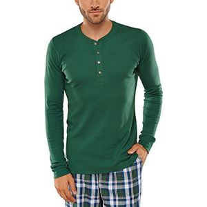 Schiesser Herenshirt met lange mouwen pyjama-bovendeel, groen (donkergroen 702), 52 NL