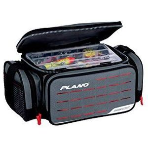 Plano Weekend Series 3500 Tackle Case, grijze stof, inclusief 2 opbergdozen, kleine zachte visgerei tas voor aas en kunstaas, MOLLE hulpstukken, houtskool