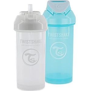 Twistshake 2x Baby Sippy Cup Met Rietje - 360ml | Lekvrije Waterfles Voor Kinderen en Peuters | BPA-Vrij | Trainingssippy Cup | Wit Blauw