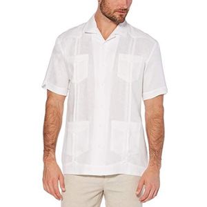 Cubavera Guayabera-overhemd voor heren, 100% linnen, korte mouwen, button-down vier zakken, kampkraag, pintuck-detail, lichtgewicht, Helder Wit, L