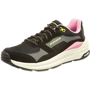 Skechers Global Jogger Full Envy Sneaker voor dames, Zwart Suede Mesh Roze Trim, 37 EU