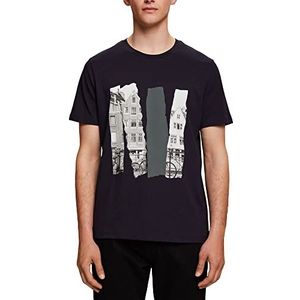 ESPRIT T-shirt met ronde hals en print, 100% katoen, Donkerblauw, XS