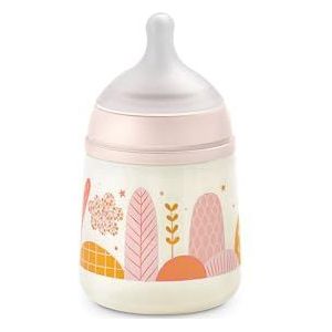 Suavinex Babyfles 150 ml, babyfles met simemtrische zuiger van siliconen SX Pro, met anti-koliek ventiel, babyfles met langzame drinkspeen S, voor baby's + 0 maanden, dromen roze