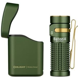 OLIGHT Baton 4 kit Mini LED zaklamp met dimbare oplaadhouder, oplaadbare zaklamp tot 190 dagen werktijd, 1300Lm 170m lichtbereik super heldere kleine zaklamp voor dagelijks gebruik, IPX8 OD groen