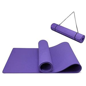 Yogamat, antislip en milieuvriendelijke TPE-sportmat met draagriem, gymnastiekmat voor pilates, workout fitnessmat 183 x 61 x 0,6 cm, lila