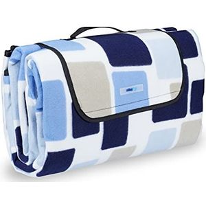 Relaxdays picknickkleed met ruitjes design, XXL, 200 x 200 cm, warmte-isolerend, opvouwbaar, met handvat, blauw-beige
