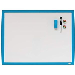 Nobo Klein Magnetisch Whiteboard met Felgekleurd Frame, Aan de Muur te Bevestigen, Inclusief Bijpassende Accessoires, Voor Thuis en op Kantoor, 585 x 430 Millimeter, Blauw, 2104176