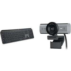 Logitech MX Keys S draadloos toetsenbord, laag profiel, US INT'LQWERTY, Logitech MX Brio Ultra HD 4K-webcam voor samenwerking en streaming, 1080p bij 60 FPS, dubbele ruisonderdrukkende microfoons