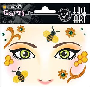HERMA 15304 Face Art Sticker Bijen bloemen, dermatologisch getest, verwijderbare glitter-gezichtsstickers, tijdelijke tatoeages voor carnaval, Halloween, festival, kinderverjaardag, geel oranje