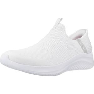 Skechers Ultra Flex 3.0 Cozy Streak Sneaker voor dames, Witte gebreide lichtgrijze rand, 38 EU