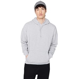 Trendyol Man Basics Oversized basic sweatshirt met capuchon, Grijze Melange, XL