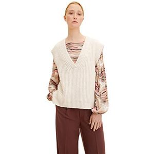 TOM TAILOR Denim Dames Basic trui met V-hals 1034848, 24421 - Creme Beige Melange, S