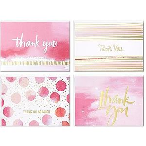 Hallmark Thank You Cards Assortiment, Roze en Goud Aquarel (40 Dank U Notes met Enveloppen voor Bruiloft, Bruidsdouche, Baby Shower, Business, Graduation)