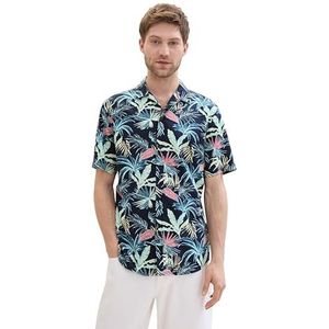TOM TAILOR heren overhemd, 35436 - Navy Tropical Leaf Design, S