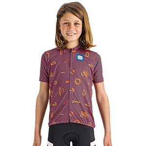 Sportful Checkmate Kid JRS T-shirt, uniseks, kinderen, Rood Blauw Pompelmo, 8-9 Jaar