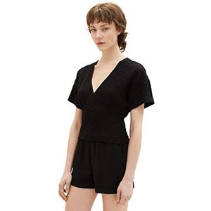 TOM TAILOR Denim Dames crinkle blouse T-shirt, 14482 - Deep Black, S
