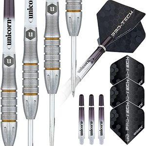 UNICORN Darts Set | Pro-Tech Style 5 | 90% natuurlijke wolfraam vaten met gouden accenten & volumepunten | stalen punt | 27 g