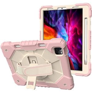 Beschermhoesje voor iPad Air 5e generatie 2022 10,9 inch (25,6 cm), Full-Body Kleurrijke Siliconen, schokbestendig, compleet met houder, 360 ° draaibaar, polsband/standaard, roze