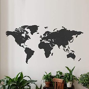 Houten wereldkaart - Zwart - ExtraLarge (185 x 92 cm) - Woondecoratie - Muurdecoratie - Houten wandkunst - Wereldkaart van hout