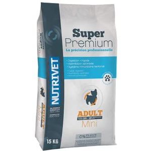 NUTRIVET - Super Premium - Mini voor volwassenen - tarwevrije kroketten - Hond - Rijk aan dierlijke eiwitten - 15 kg