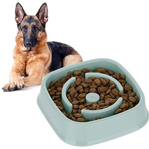 Relaxdays anti-schrokbak hond, voerbak tegen schrokken, 800 ml, stimuleert traag eten, vaatwasserbestendig, in het blauw