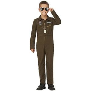 Top Gun Maverick Child+s Aviator Costume, Green, with Jumpsuit & Changeable Name Badges (S)