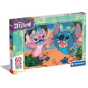Clementoni - Disney Stitch Supercolor Stitch-60 Maxi stukjes kinderen 4 jaar, cartoon, puzzel, Made in Italy, meerkleurig, 26596