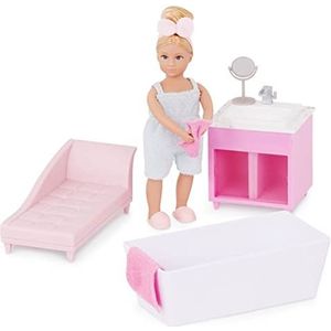 Lori Mini Doll & Toy Badkamer Meubels - 6-inch Pop & Dollhouse Accessoires - Tub, Vanity, Lounge Chair, Mirror Handdoeken - Speelset voor Kinderen - 3 jaar + - Adelina's Badtub Set