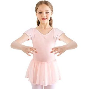 Bezioner Balletjurk voor meisjes, gymnastiekpakje voor kinderen, danspakje, danskleding met rokje Roze korte mouw 110