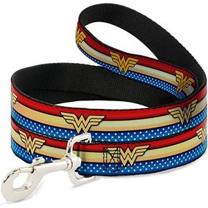 Hondenriem Wonder Woman Logo Streep Sterren Rood Goud Blauw Wit 4 Voet Lang 0,5 Inch Breed