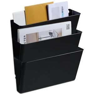 Relaxdays tijdschriftenrek muur, set van 3, voor flyers, brieven, magazines, modern, HBD 19x33x10,5 cm, metaal, zwart