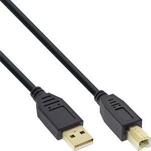 InLine 34503S USB 2.0 kabel, A naar B, zwart, contacten, goud, 0,3 m