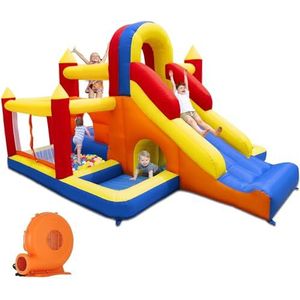 Ballsea Opblaasbaar kasteel met ventilator, geschikt voor opblaasbare kasteel binnen en buiten, voor kinderen van 3 tot 8 jaar, vakantie/verjaardag voor kinderen, 335 × 280 × 206 cm