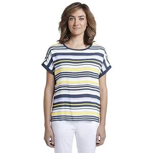 TOM TAILOR Dames Gestreept T-shirt in materiaalmix 1019963, 24517 - Navy Multicolor Stripe, L