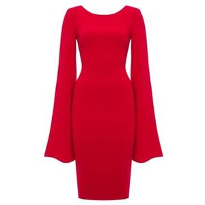 Swing Fashion Rode elegante kokerjurk met lange mouwen en split Tess | Maat 34, rood, 34
