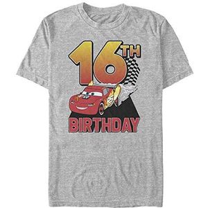 Pixar Cars 2-Lightning Birthday 16 Organic T-shirt met korte mouwen, uniseks, gemêleerd grijs, XXL, grijs (melange grey), XXL