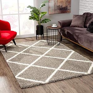 SANAT Madrid Shaggy tapijt - hoogpolige tapijten voor woonkamer, slaapkamer, keuken - grijs, afmeting: 80x200 cm