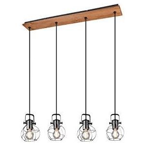 Trio Leuchten Hanglamp Madras 305300488, metaal zilverkleurig antiek, hout, exclusief 4x E27