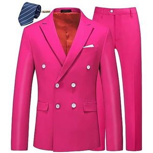 MOGU Mens 2 Piece Suit Slim Fit Double Breasted Blazer and Pants Tuxedo for Prom Wedding Groomsmen Business US Size Blazer Jakcet 36/Pants 32 Hot Pink