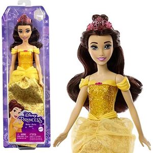 Mattel Disney Prinsessenspeelgoed, Belle Beweegbare Modepop met Glinsterende Kleding en Accessoires Geïnspireerd op de Disney Film, Cadeau voor Kinderen HLW11