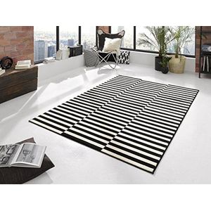 Hanse Home Tapijtpaneel - woonkamertapijt laagpolig strepen design grafisch patroon moderne look voor eetkamer, woonkamer, kinderkamer, hal, slaapkamer, keuken - zwart crème, 160x230 cm