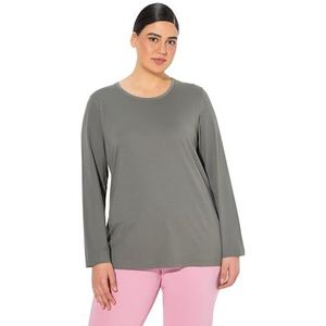 Ulla Popken Dames grote maten plus size shirt, slim, ronde hals, lange mouwen, grijsgroen, 54/56 NL