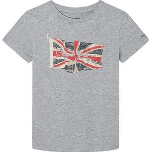 Pepe Jeans Flag Logo Jr S/S N T-shirt voor kinderen, Grijs (Grijs Marl), 4 jaar